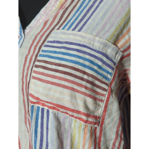 Naturals d&co Rainbow Striped Linen Blend Tunic Top Womens Large Popover Boho - Picture 8 of 16
